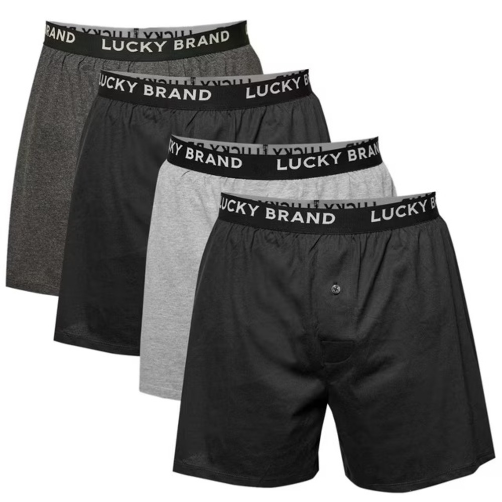 Lucky Brand Mens 4-Pack Knit Boxer Shorts Size S Black Gray Relaxed Underwear